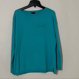 Talbots MP aqua blue long sleeves sweater wool cashmere blend chest pocket